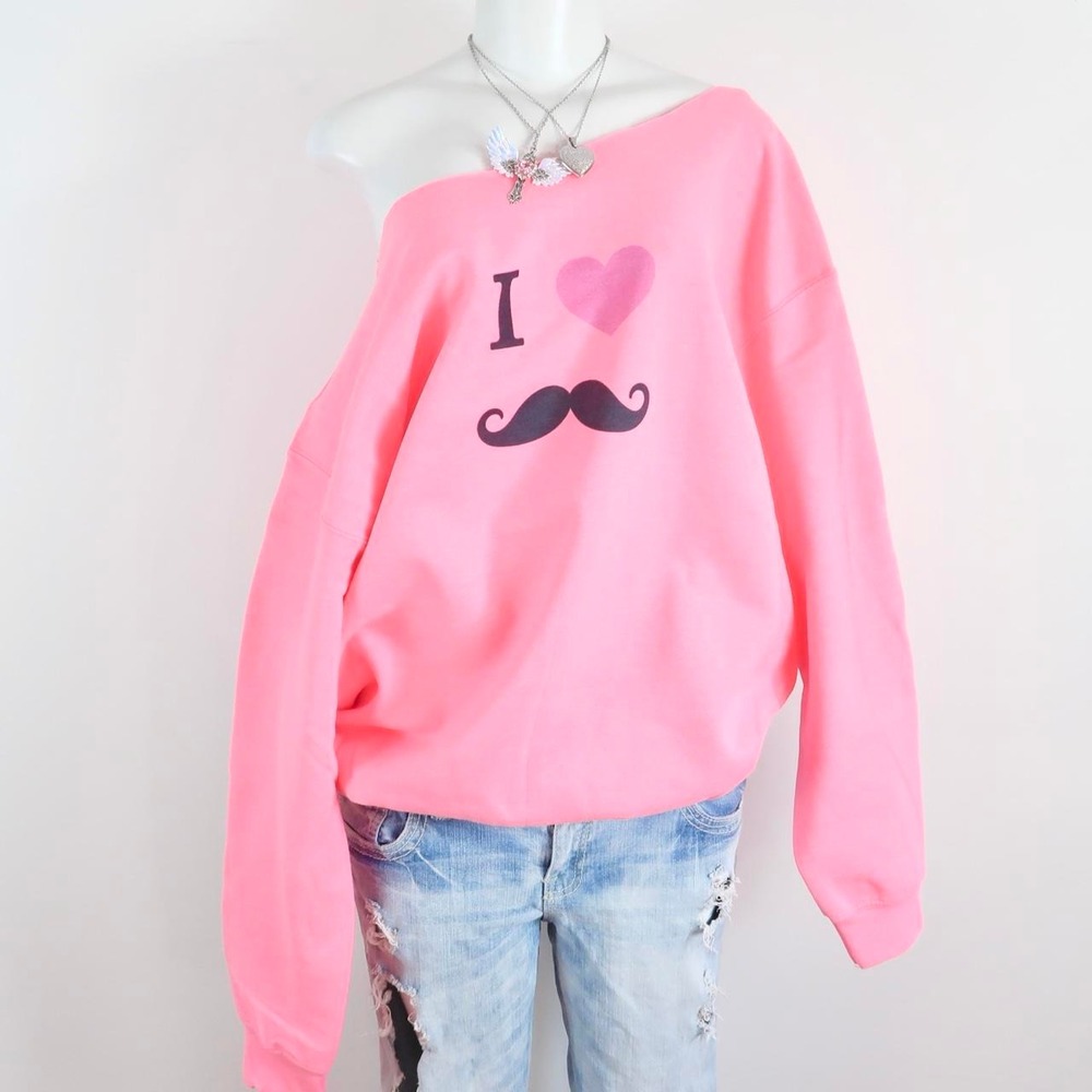 pink "i love moustache" sweatshirt